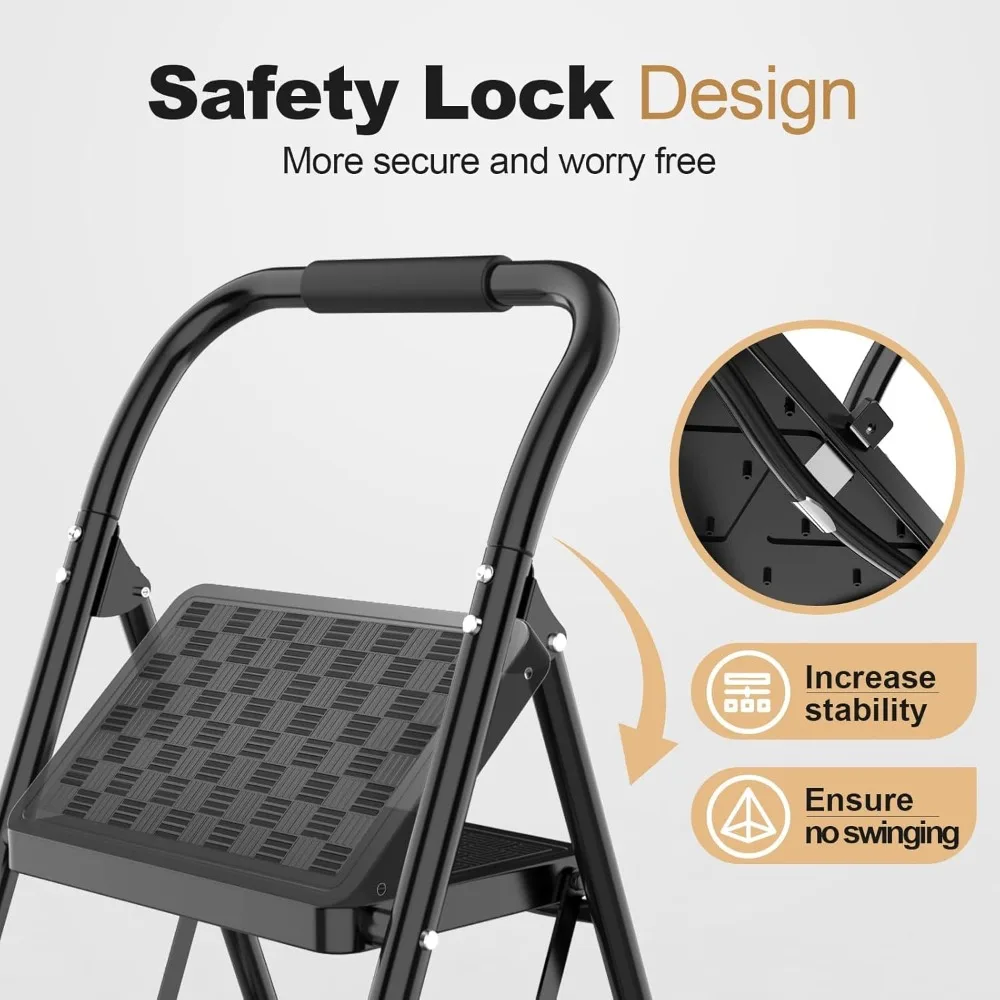 2 Step Ladder, Stool for Adults,2 Step Ladder Folding Step Stool with Wide Pedal Ergonomic Design