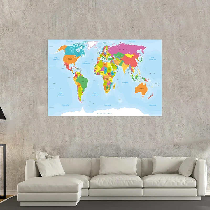 225*150cm In francese The World Map Wall Poster Non tessuto Canvas Painting Office Living Room Home Decor forniture scolastiche per bambini