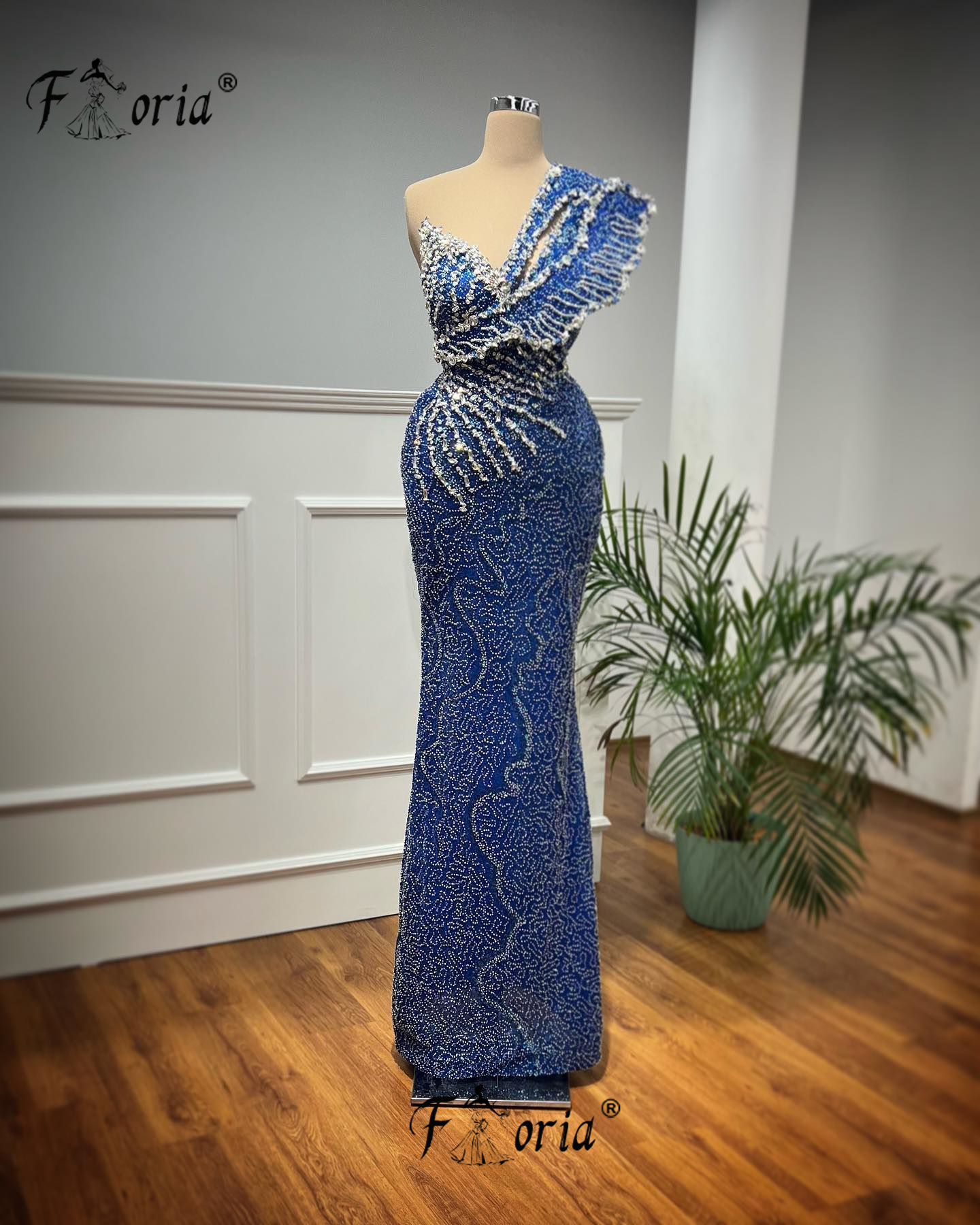 Maßgeschneidertes blaues Perlen-Meerjungfrau-formales Abendkleid, glitzernde Kristall-Pailletten, bodenlang, elegantes besonderes Partykleid, Vestidos 2025