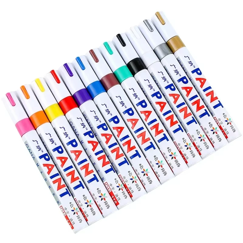 ปากกาเมจิกสีติดทนนาน 6 ชิ้น กันน้ำ สีขาว สำหรับยางรถยนต์ ผ้า ยาง โลหะ ให้ลักษณะเหมือนสีเปียก
