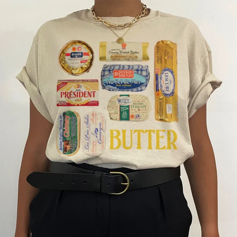 女性 90 年代レトロバターグラフィック Tシャツおかしいバター恋人 Tシャツかわいいグルメ Tシャツユニセックスヴィンテージグランジ美的服