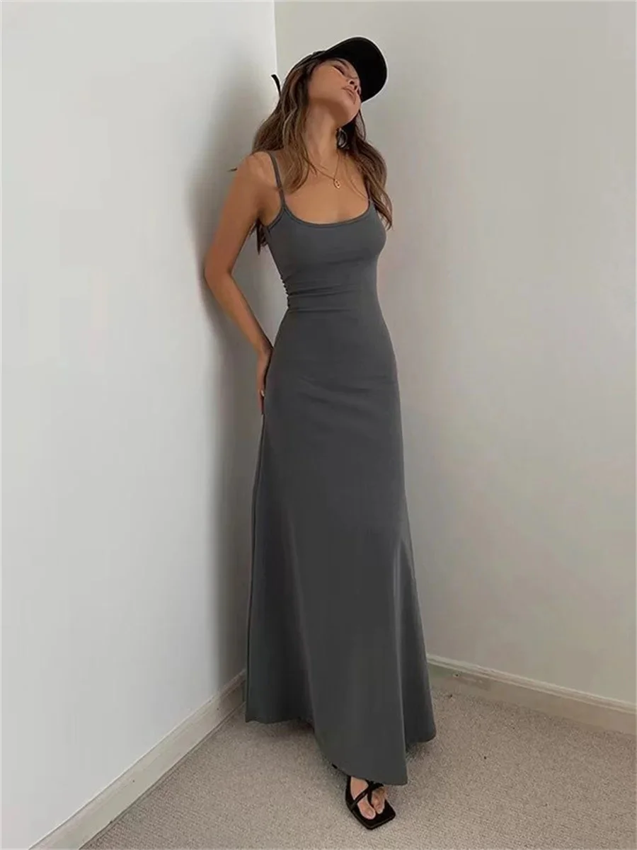 Mulher primavera verão estilo bodycon vestido feminino sexy sem mangas cinta de espaguete split bainha vestido vestidos