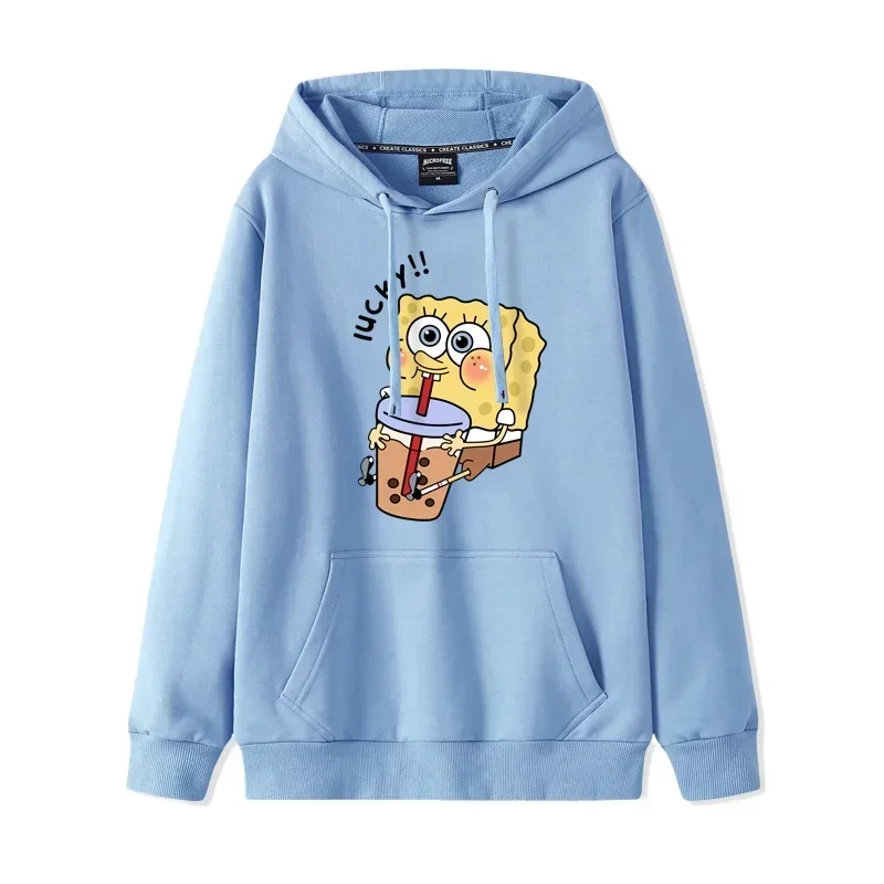 Sudaderas con capucha de otoño e invierno para mujer, Sudadera con capucha de Anime, ropa para parejas del mismo estilo, suéter para amantes de Bob Esponja con estampado de dibujos animados, abrigo con capucha holgado