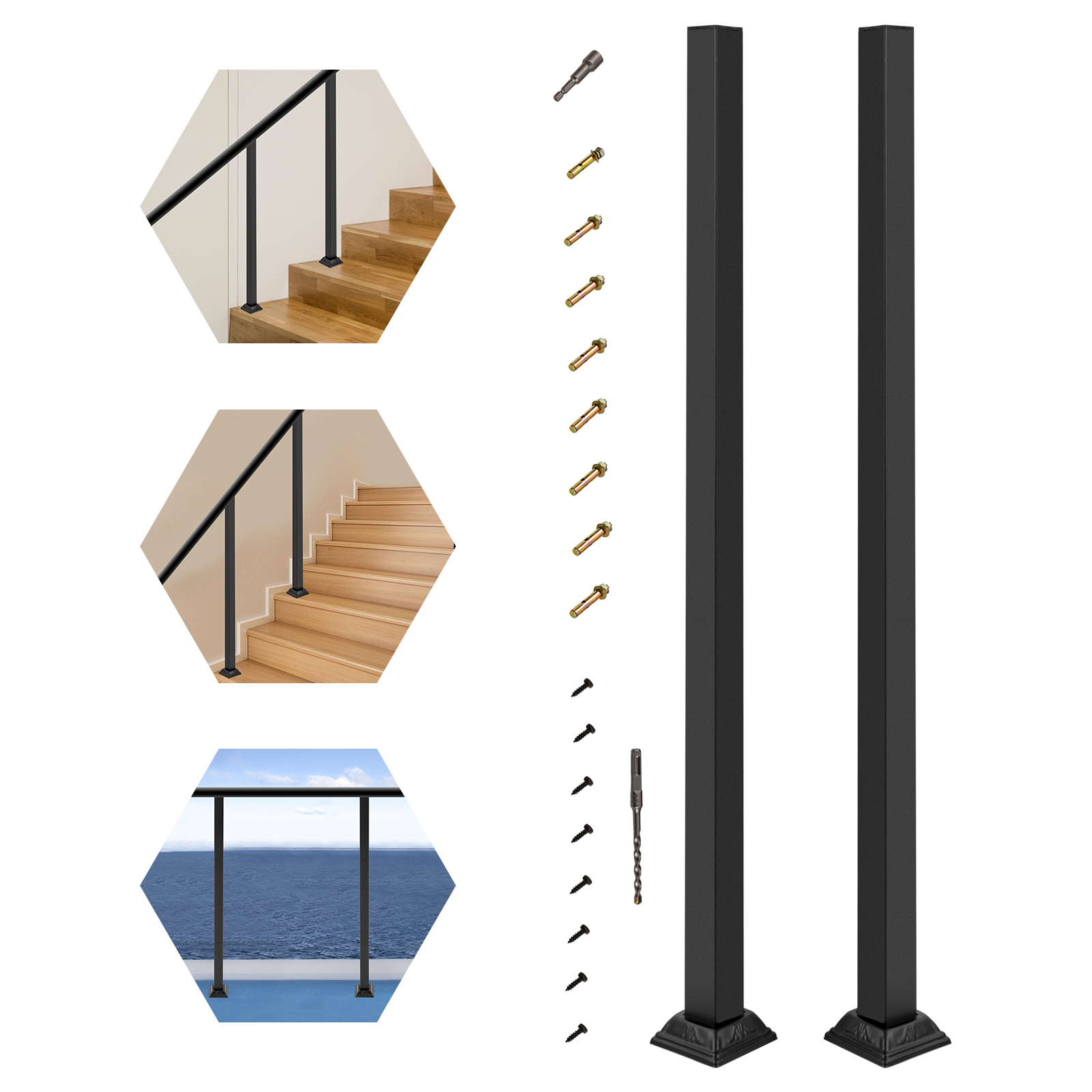 Black Iron Railing – Anti-Corrosion, Rust-Proof, and Weather-Resistant, Ideal for Stairs and Balconies