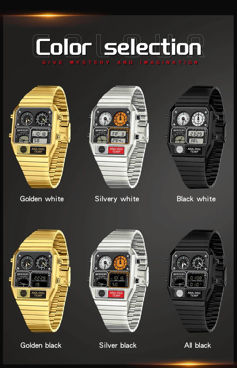 SANDA haut à la mode hommes loisirs montre électronique multifonctionnel thermomètre chronomètre synchronisation montre électronique pour hommes 3192