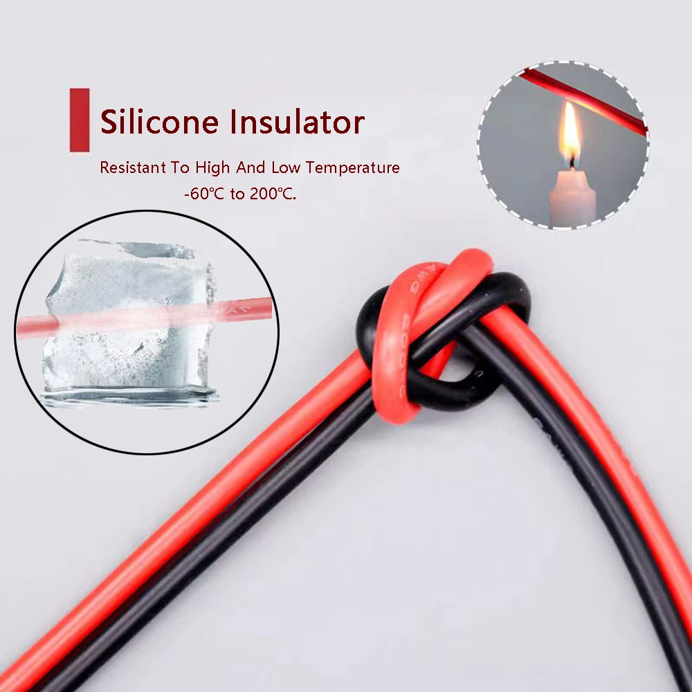 8 10 12 14 16 18 20 22 24AWG Super Soft Nero Rosso Filo di rame Cavo in gomma siliconica resistente al calore per la lampada LED fai da te Collegare