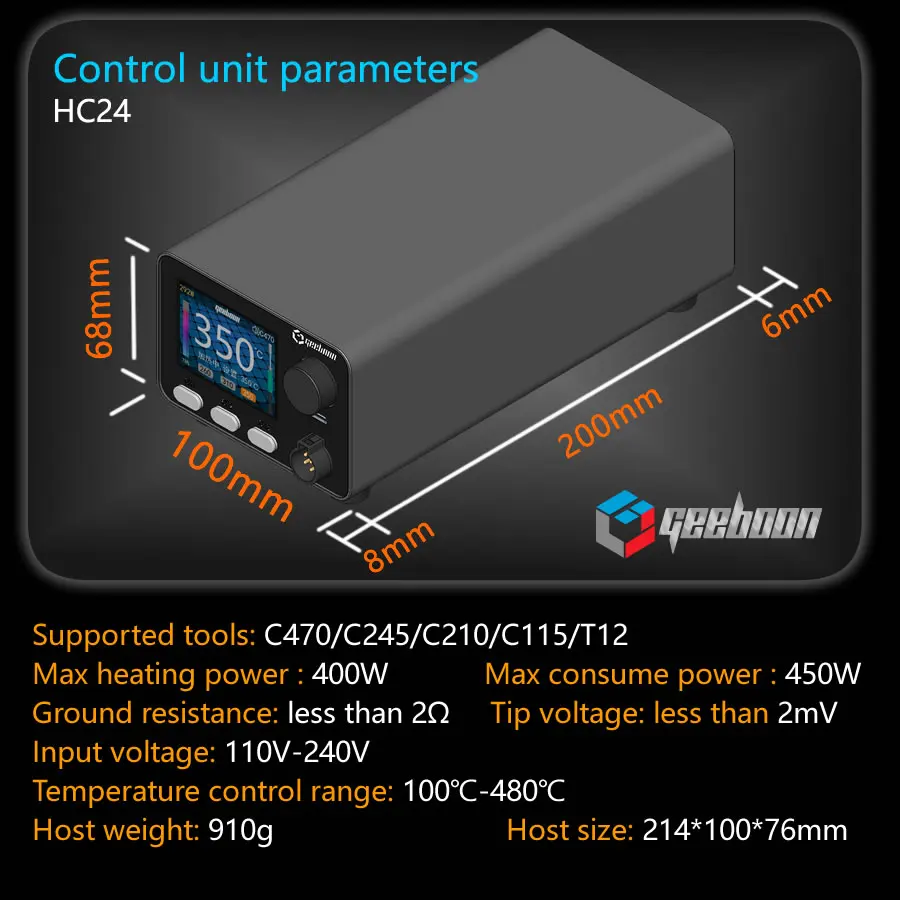 GEEBOON HC24 400W Heavy-duty soldering station compatible with 115/210/245/470/T12 soldering tip color curve display