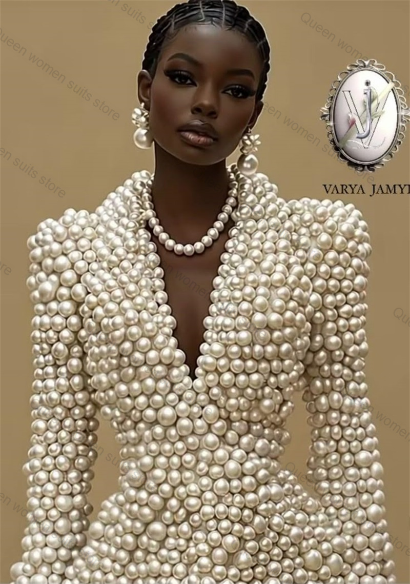 Full Pearls Women Suit 1 Piece Blazer Outfit Business Formal Office Lady Jacket Wedding Prom Coat Customized(No Back Pearls)