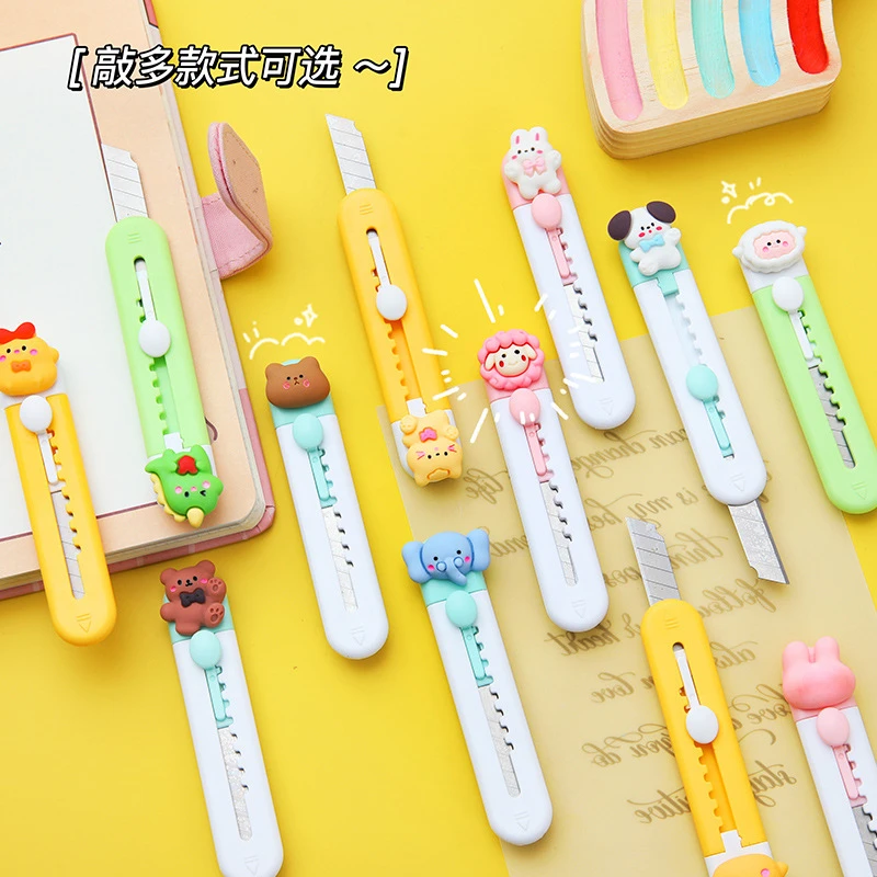 Kawaii Utility Knife Mini Cute Cartoon Letter Open Small Kawaii Box Cutter Portable Stationery Knife Office Accessories Student