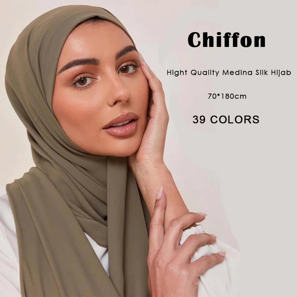Neue Medina Seide Chiffon Hijab Premium Chiffon Muslimischen Hijabs Schal Für Frauen Schwere Poka Chiffon Schal Kopftuch Wrap Islam Turban