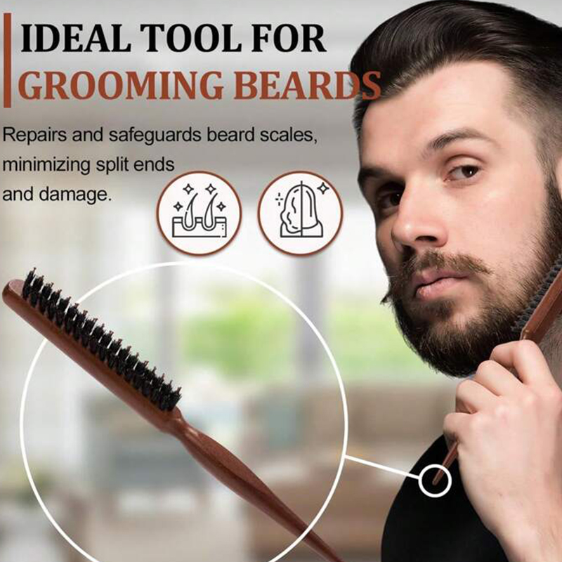 Escovas de cabelo com cerdas 2 peças, escovas de cabelo com cabo de madeira, escovas de cabelo profissionais para casa e salão de beleza