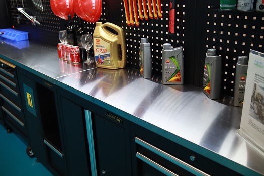 ガレージキャビネット プレミアム ステンレスワークトップ 長さ4.9メートル 奥行き460mm プロ仕様 LEDライト付きローラーキャビネット