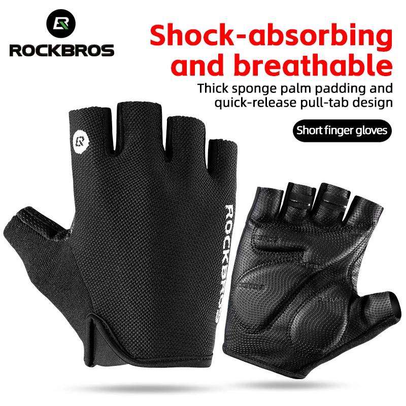 Rockbros luvas de bicicleta meio dedo verão respirável antiderrapante sbr almofada à prova de choque mtb estrada luvas de ciclismo shorts