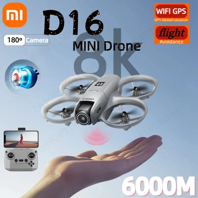 XIAOMI D16 Mini Drone 180 °   8K Ajuste Elétrico HD RC Câmera Dupla Fotografia Aérea Quadcopter Evitar Obstáculos de cinco lados