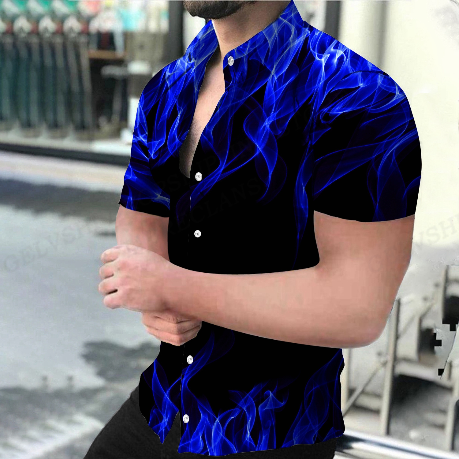 Camisa para hombre, camisas con estampado 3d de llama azul, camisa hawaiana a la moda para hombre y mujer, blusas informales de playa, blusa con solapa de vocación para hombre
