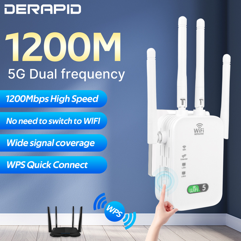 Repetidor WiFi amplificador inalámbrico de 1200Mbps banda Dual 2,4G 5GHz amplificador de señal de largo alcance de red para amplificador Wi-Fi de oficina en casa