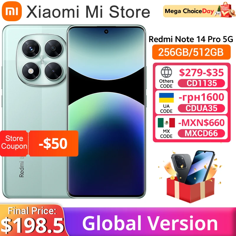 グローバル版 Xiaomi Redmi Note 14 Pro 5G スマートフォン MediaTek Dimensity 7300-Ultra 200MP AIカメラ NFC 6.67インチAMOLEDディスプレイ IP68