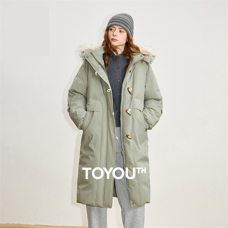 TOYOUTH femmes 90% doudoune 2025 hiver nouveau col de fourrure à capuche corne de vache boucle trois preuves Long manteau