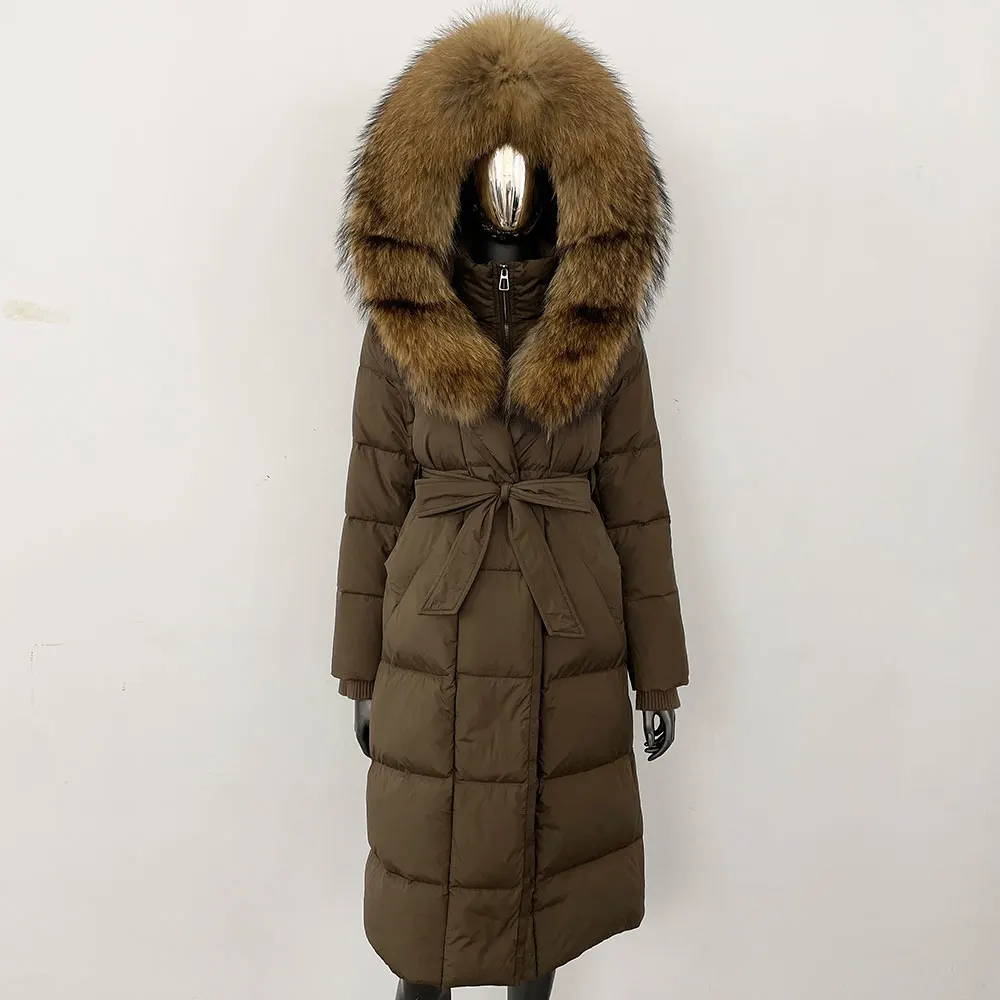 Parka grosso quente solto casaco impermeável 2024 inverno real gola de pele de raposa jaqueta de pele natural feminino branco ganso para baixo jaqueta