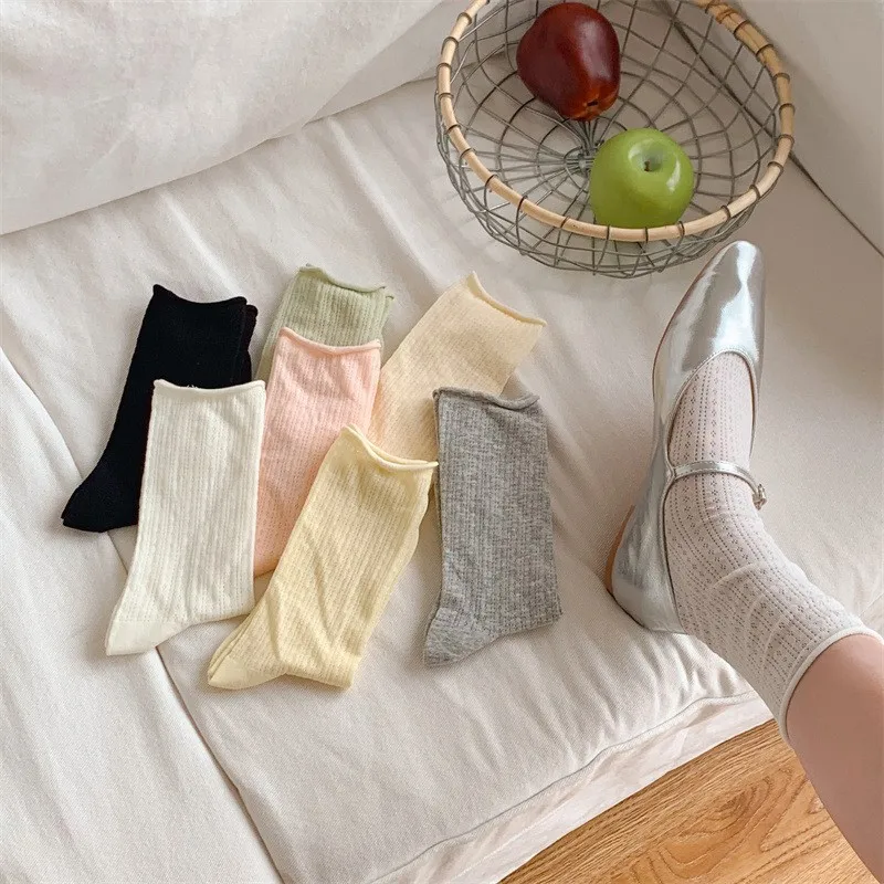 Calcetines finos para mujer, novedad de verano, Color caramelo, calcetines sueltos calados, calcetines largos básicos informales para mujer, calcetines largos cómodos a la moda para niñas