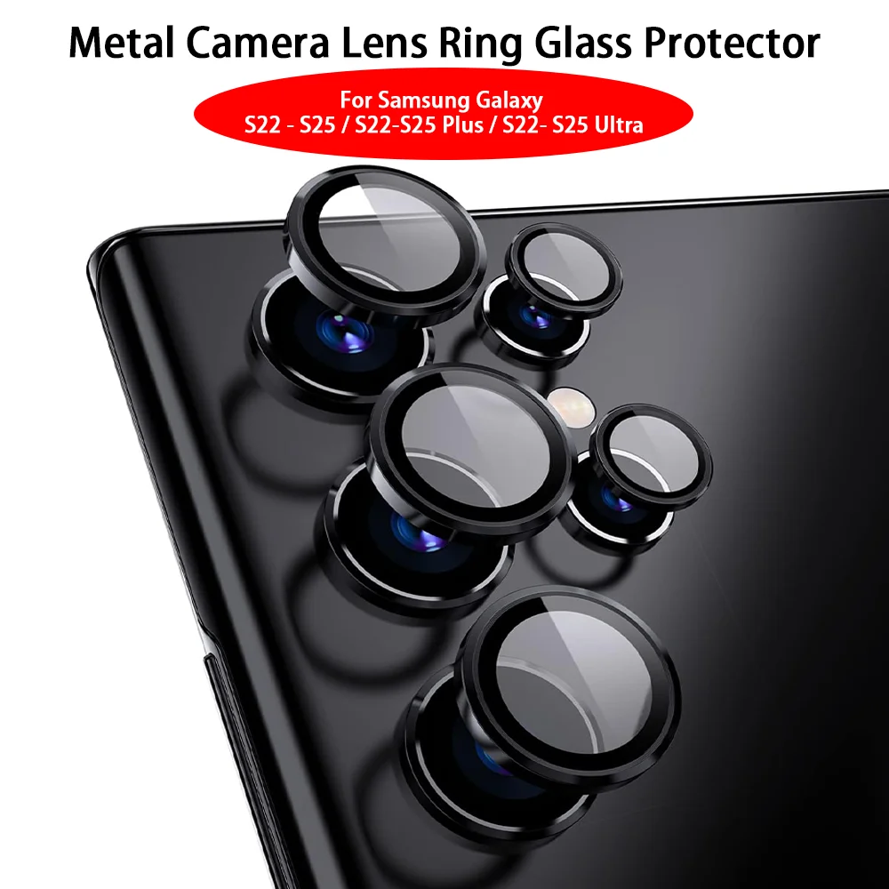 Kamera Metall Objektiv Ring Glas Fall Für Samsung Galaxy S22 S23 Ultra S24 Plus S25 Ultra Kamera Objektiv Screen Protector Objektiv Abdeckung