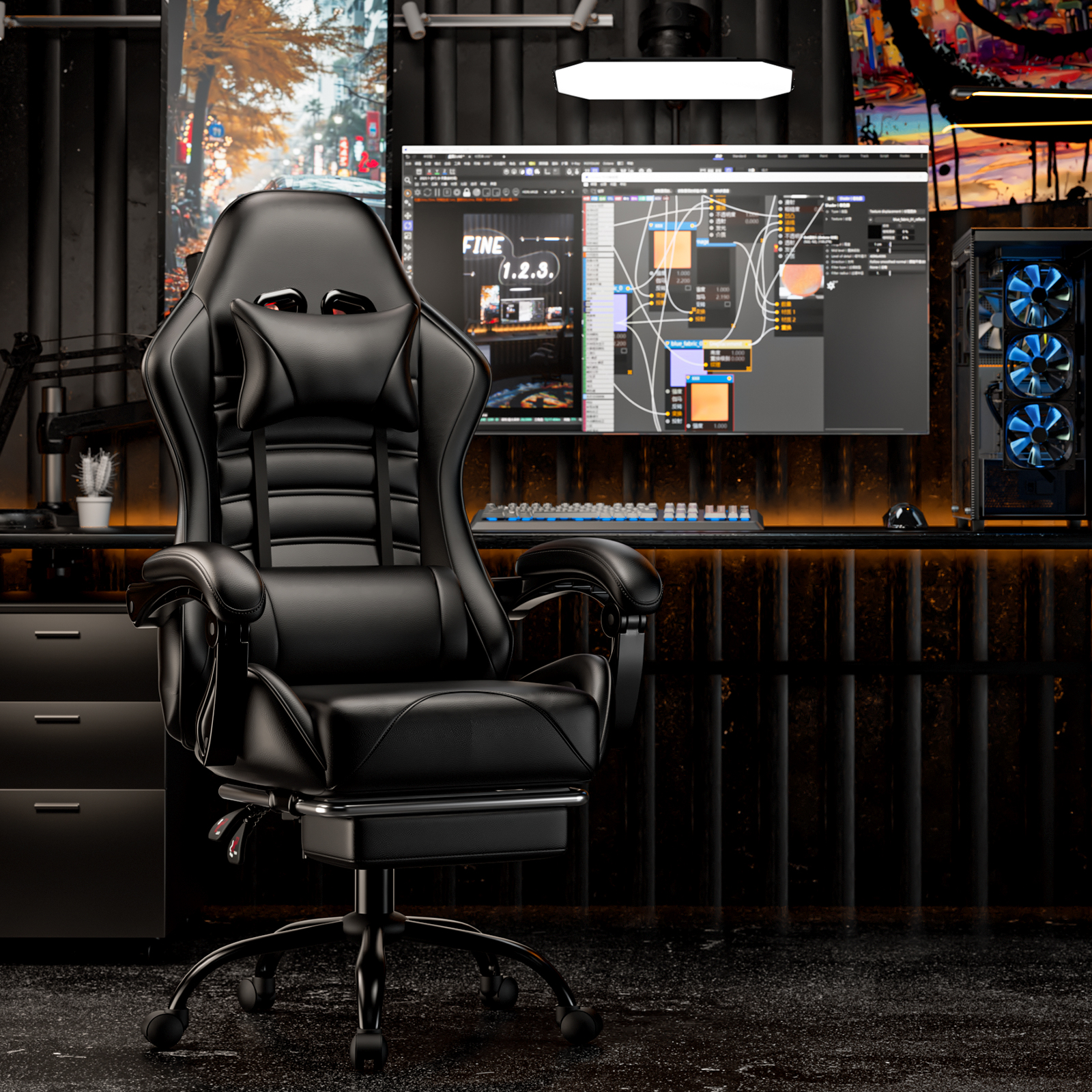 Ergonomic Gaming Chair with Footrest, Racing Style Video Game Chair for Adults, Reclining Gamer Chair Office Chair