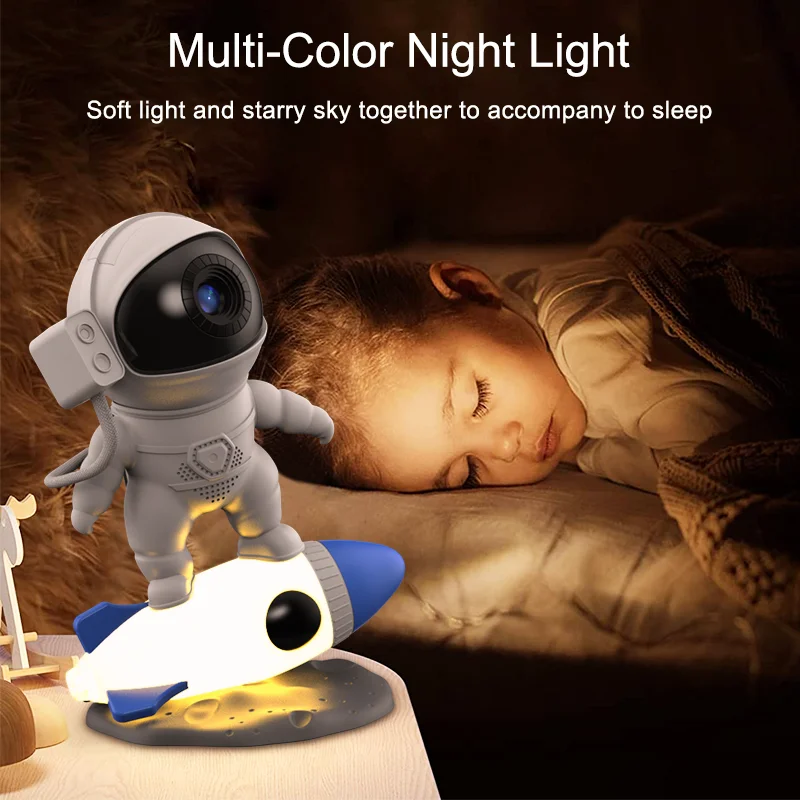 นักบินอวกาศจรวด Galaxy โปรเจคเตอร์โคมไฟกลางคืนและฟิล์ม 13 ชิ้น Sky Projector 360 °   หมุนท้องฟ้าจําลองสําหรับห้องนอนเด็ก
