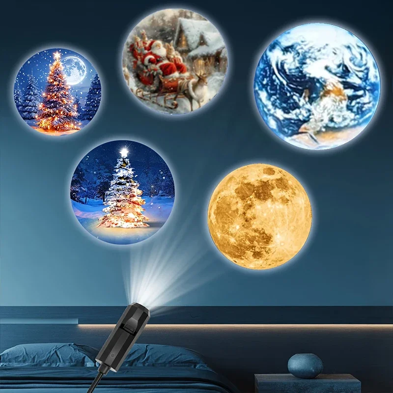 2025 Weihnachtsbaum-Projektorlampe, USB-betrieben, drehbarer Sockel mit abwechslungsreichen Designs, LED-Licht für Schlafzimmer, Wand, Urlaubsdekoration