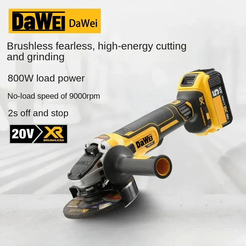 DaWei DCG405 Brushless 125mm Flat Head Angle Grinder Bare Machine Tool for DeWalt 18V Battery Pin Cutting Machine
