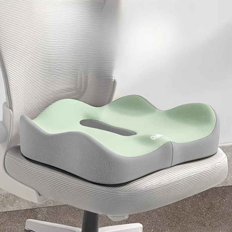 1 cojín de asiento de espuma viscoelástica - Soporte ergonómico 3D |   Verde claro y gris, poliéster lavable, elementos esenciales para coche/oficina