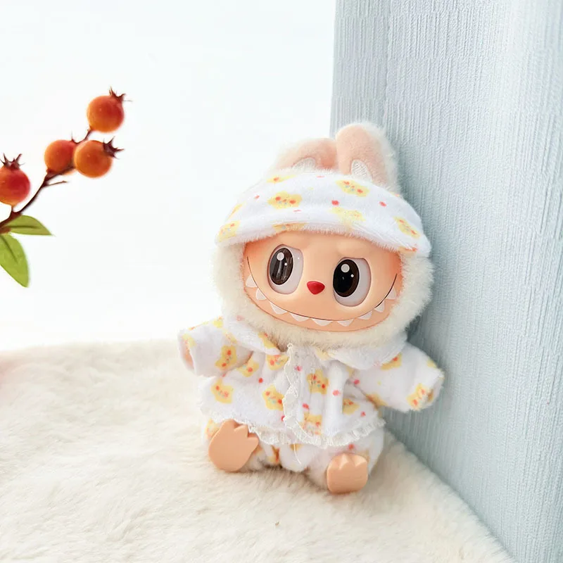 15 cm/17 cm Labubu I II Puppenkleidung Niedliche Augenmaske Pyjamas Dreiteiliges Set Zubehör Kleidung Plüschpuppenkleidung