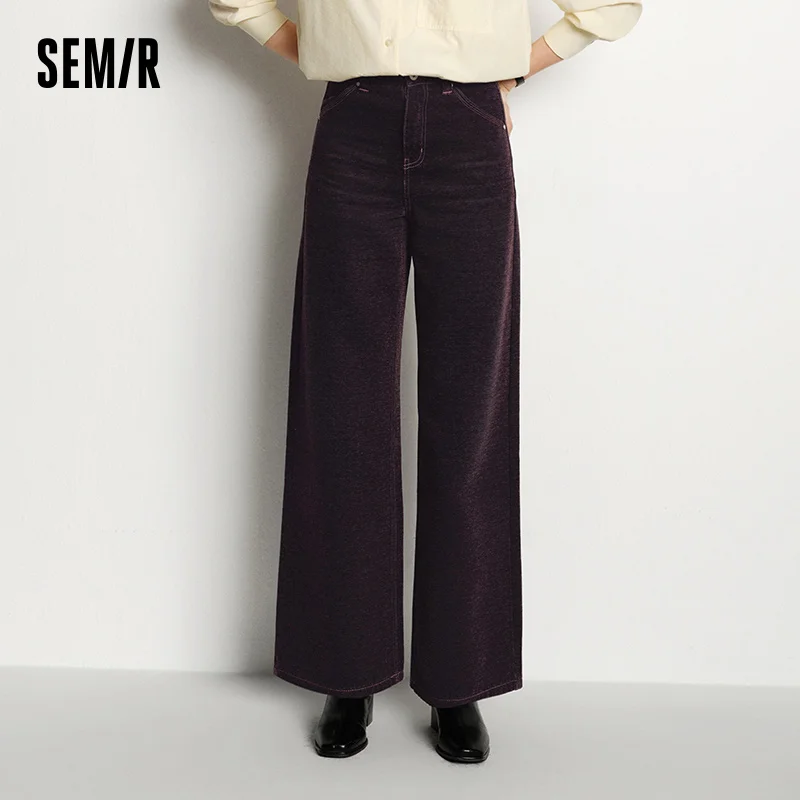 Semir Jeans Mujer Maillard flocado pantalones largos estilo fresco 2025 nuevo invierno forro polar suelto pierna ancha Retro ropa de mujer