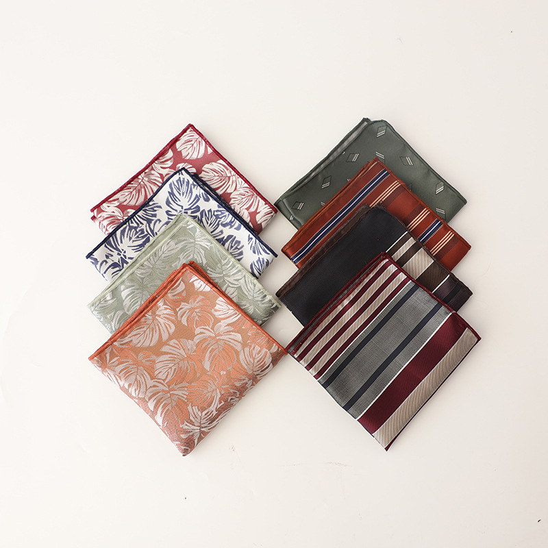 24 cm Luxe Bloemen Pochet Groen Bruin Stippen Gestreepte Zakdoek Bruiloft Pak Accessoires Formele Zachte Hanky Das