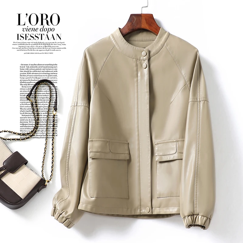 S-2XL frauen Schaffell Leder Jacken Mode Kurze Zipper Volle Hülse Weibliche Casual Drop-schulter Hülse Split Leder Mäntel