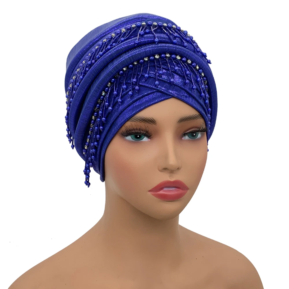 Elegante Africano Auto Gele Headtie para as Mulheres, Cabeça Feminina Wraps Bonnet, Beading Borlas Turbante Cap