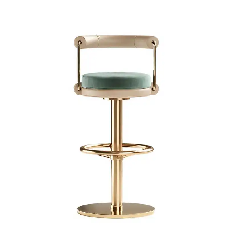Light luxury high-quality sense of stainless steel bar stools Home high stools with backrest swivel chair front desk stools