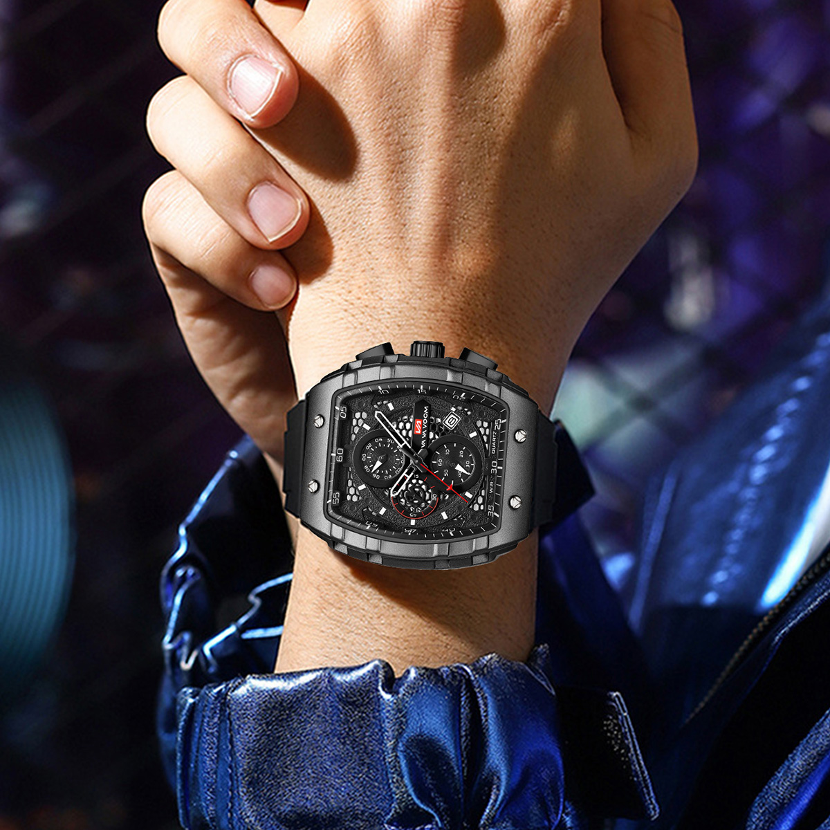 Va va voom relógio masculino com 47mm grande mostrador cronometragem multifuncional relógio elegante pulseira de silicone relógio esportivo militar para homem