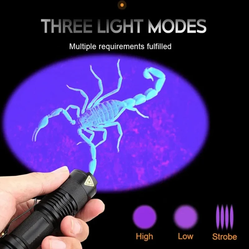 ไฟฉาย LED UV 365/395nm แบบพกพา Mini ไฟฉายอัลตราไวโอเลตกันน้ํา Zoomable สีม่วงปัสสาวะสัตว์เลี้ยงเครื่องตรวจจับแมงป่อง UV โคมไฟ