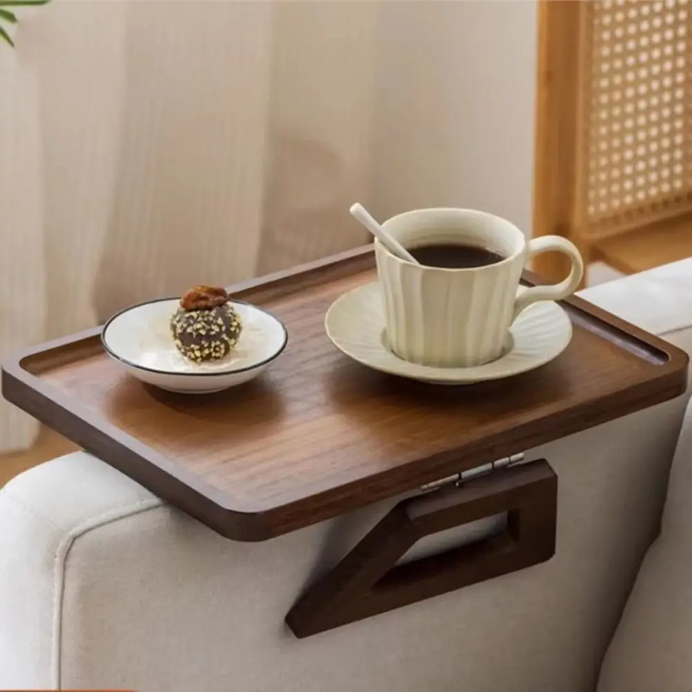 Space Saving Wooden Folding Sofa Table Anti-slip Clip-On Couch Arm Side Holder Convenient High Load-bearing Capacity