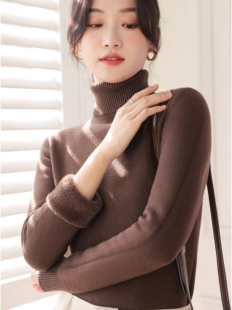 Suéter de medio cuello alto para mujer, Jersey de punto grueso y delgado para invierno, jerséis de punto suaves, Tops informales de felpa con forro polar, Tops cálidos