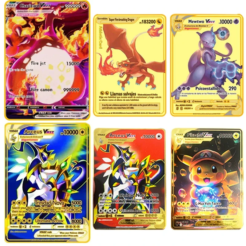 Pokemon-Metallkarten 2025, neue Pokemon-Buchstaben, englische Pokemon-Eisenkarten, Mewtwo Pikachu Gx Charizard Vmax Cartas Pokémon Vmax EX