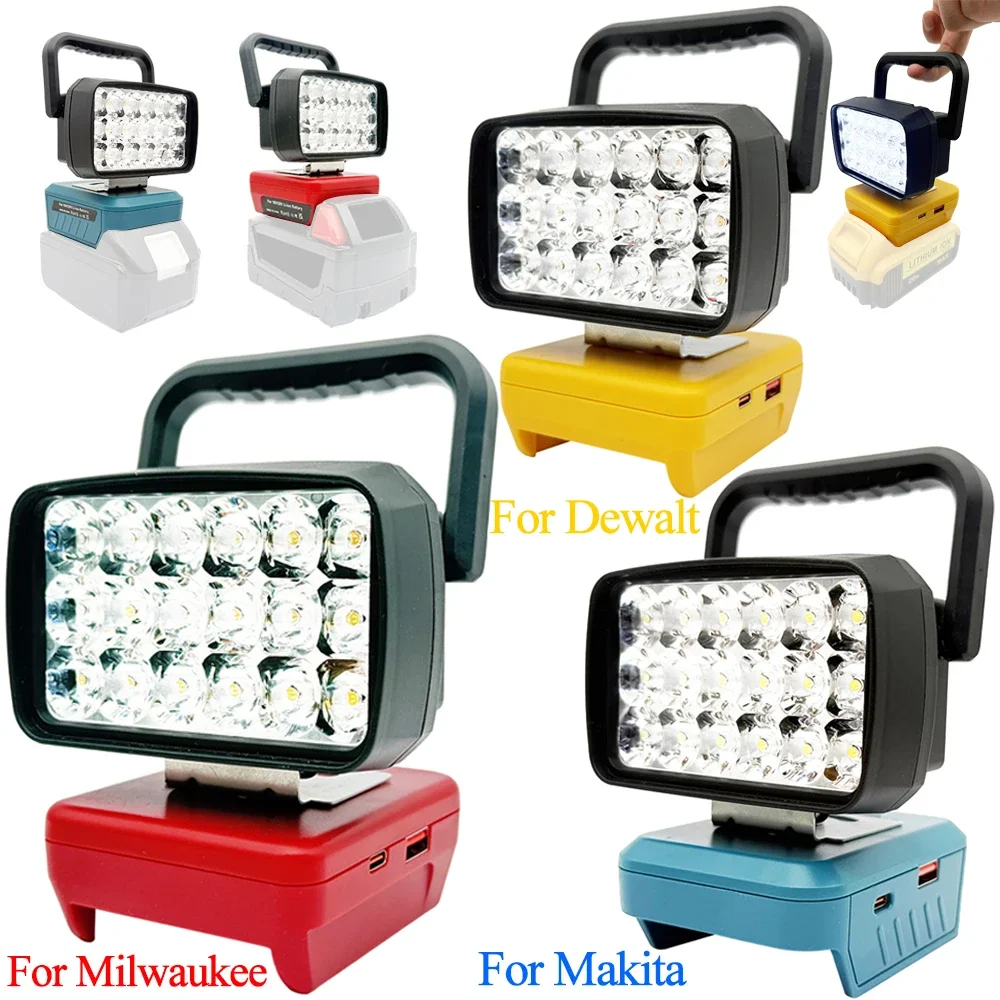 18 Beads LED Work Light Portable Lantern Lamp Spotlight Torch for Makita BL1830 for Milwaukee for Dewalt 18V 20V Lithium Battery