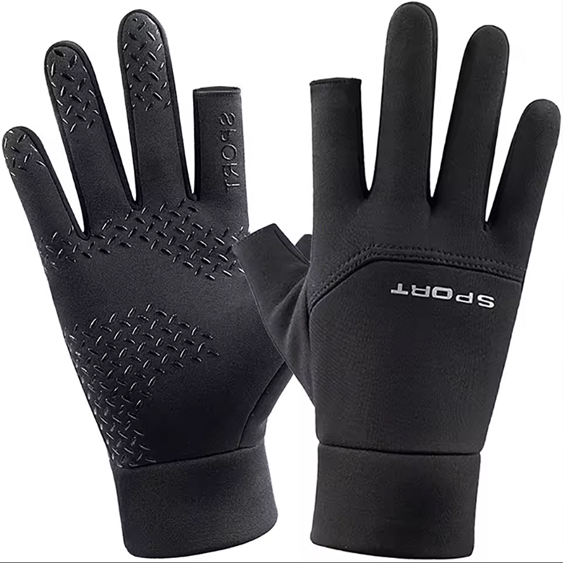 Luvas de pesca de inverno para homens e mulheres, luvas quentes antiderrapantes para ciclismo, esportes de pesca, tela sensível ao toque, dois dedos cortados, pesca ao ar livre