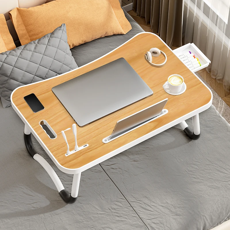 Portable Laptop Desk with USB Light, Small Fan, Cup Holder, Tablet Slot, and Lifting Handle - Foldable Laptop Table for Working,