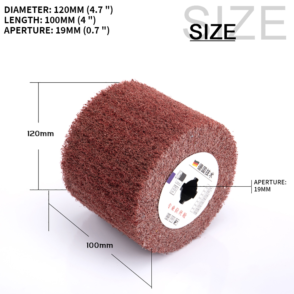 NuoDunco120x100x19mm Spazzola con patta in nylon non tessuto Filo di nylon metallico Spazzola per lucidatura Rullo Strumenti di lucidatura per acciaio inossidabile 1 pz