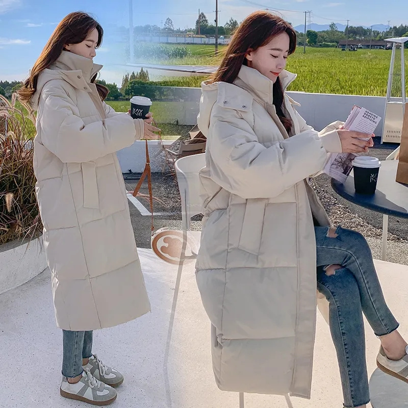 Chaqueta de invierno para mujer, Parkas cálidas, abrigo acolchado grueso para mujer, Parka acolchada de algodón, prendas de vestir largas con capucha, chaqueta de nieve holgada para mujer 2024
