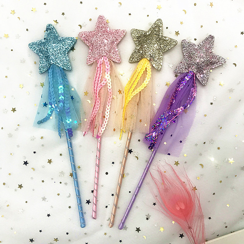 子供のためのかわいい夢のような5先の尖った星の妖精の杖、女の子の誕生日プレゼント、プリンセスコスプレアクセサリー、ハロウィーンパーティー、人気セール、1個