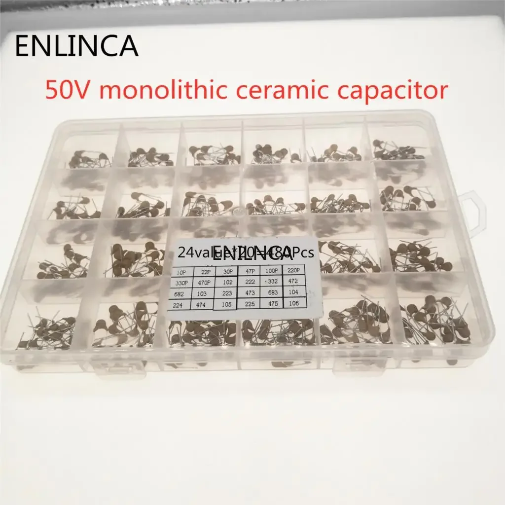 24 Werte * 20 Stück = 480 Stück monolithischer Keramikkondensator 10 pF ~ 10 uF, Keramikkondensator-Sortiment-Kit 1 UF 100 NF 330 NF 0,1 UF 102 104 105