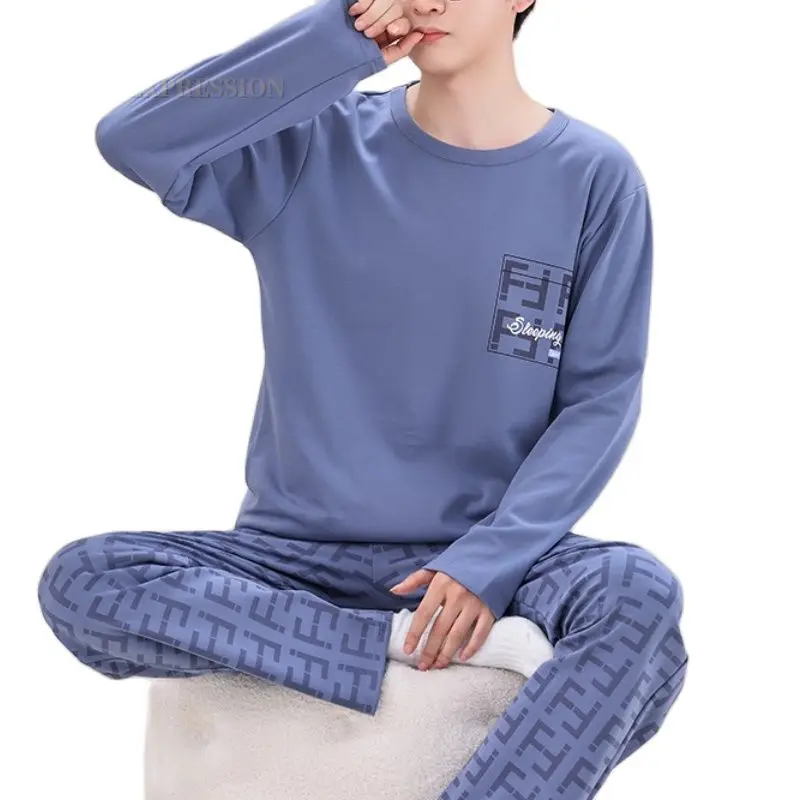 Primavera otoño Plus 5XL ropa de dormir tejida para hombres pijamas con entramado de letras conjuntos de pijamas a cuadros pijamas casuales ropa de descanso moda de noche