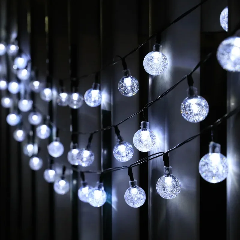2024 새로운 태양 크리스탈 글로브 LED 문자열 조명 LED 태양 야외 조명 IP65 요정 빛 크리스마스 갈 랜드 정원 파티 장식